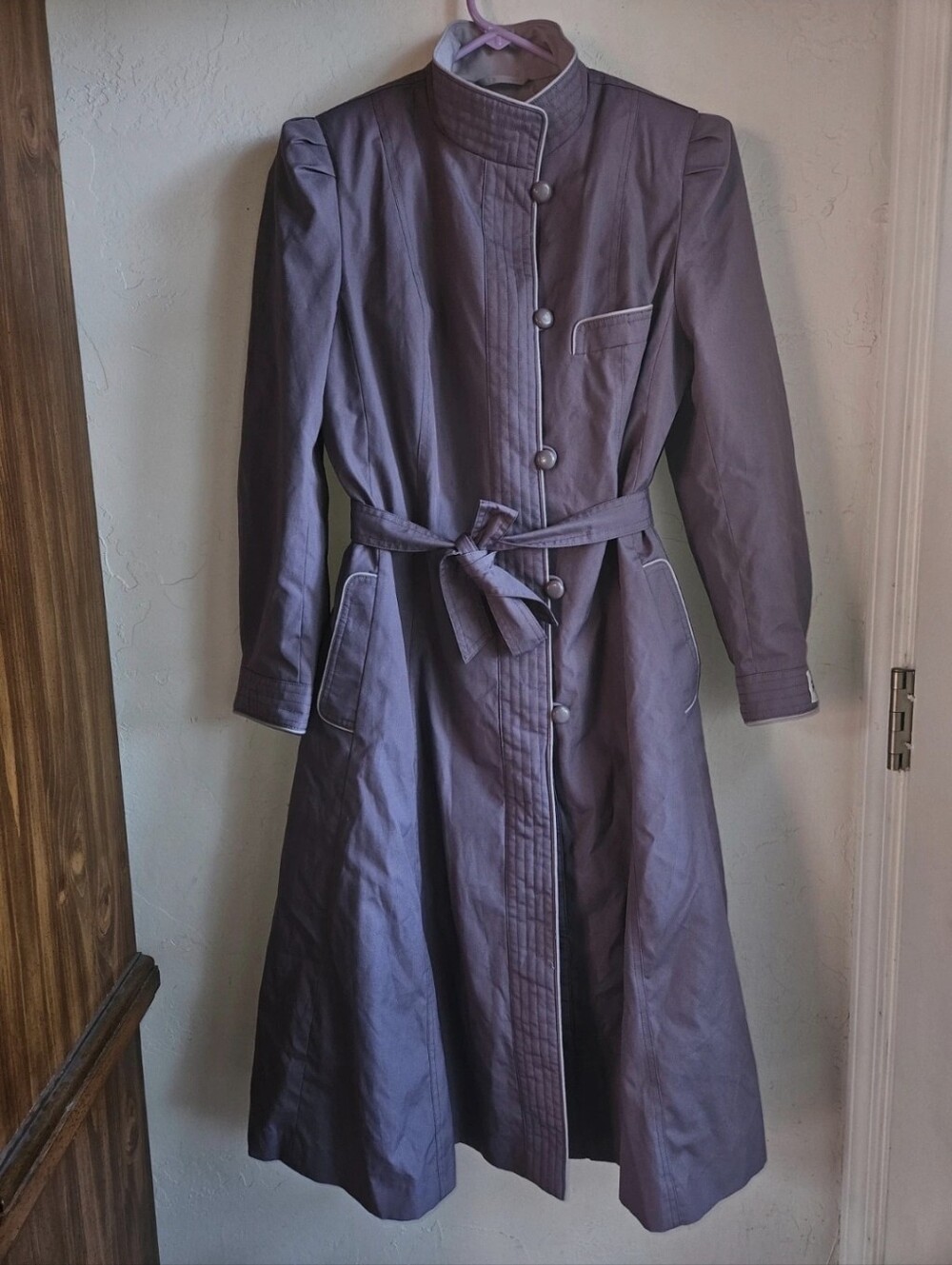 Vintage 1980s J. Gallery Faux Fur Lined Longline Duster Purple Coat Size 9/10 P